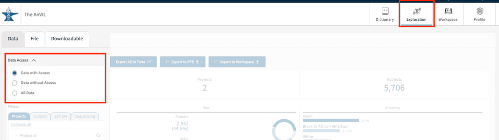 Exploration data access panel