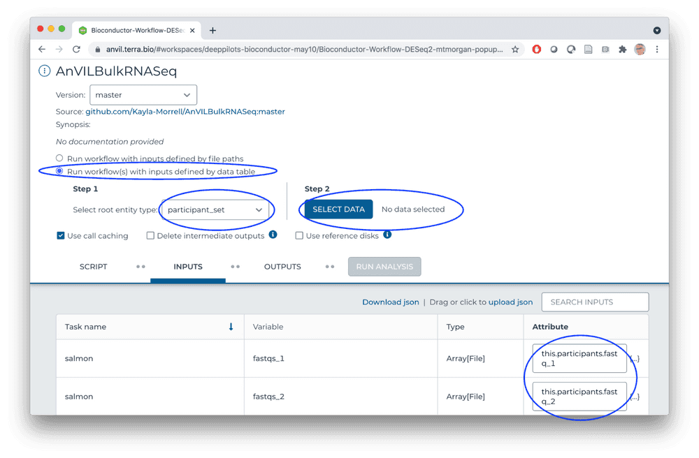 Connect Workflow Inputs to Columns